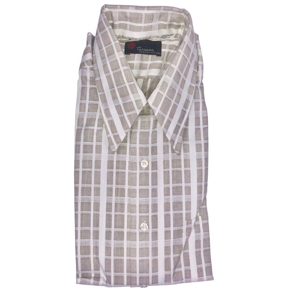 Vintage 70s Tuscany Dress Shirt Mens Size 16.5 33 White Gray Long Sleeve NEW